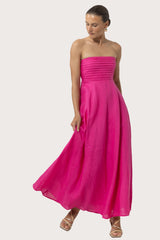 Talia Linen Pintuck Maxi Dress in Ultra