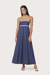 Timothy Poplin Maxi Dress in Indigo Stripe