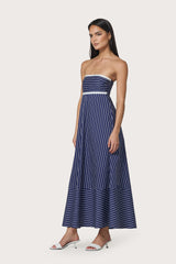 Timothy Poplin Maxi Dress in Indigo Stripe