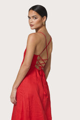 Nyla Linen Dress in Rouge