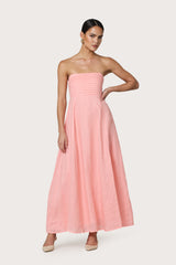 Talia Pintuck Linen Maxi Dress in Peach