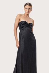 Melody Linen Maxi Dress in Black