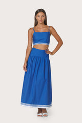 Oliver Embroidered Poplin Skirt in Sapphire Stripe