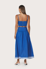 Oliver Embroidered Poplin Skirt in Sapphire Stripe
