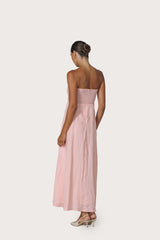 Talia Pintuck Linen Maxi Dress in Pink Lady