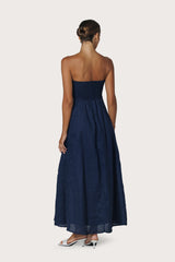 Alora Strapless Linen Maxi Dress in Navy