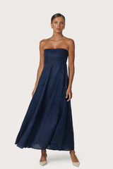 Talia Pintuck Linen Maxi Dress in Navy