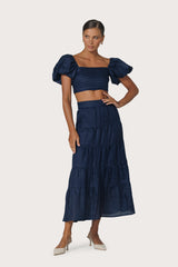 Oscar Linen Top in Navy
