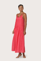 Marra Pleated Linen Maxi Dress in Melon