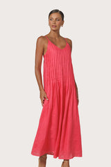 Marra Pleated Linen Maxi Dress in Melon