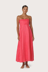 Talia Pintuck Linen Maxi Dress in Melon