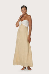 Melody Contrast Maxi Linen Dress in Chalk
