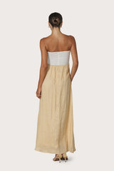 Melody Contrast Maxi Linen Dress in Chalk