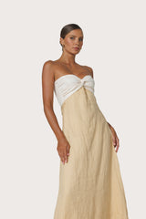 Melody Contrast Maxi Linen Dress in Chalk