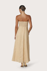 Talia Pintuck Linen Maxi Dress in Champagne