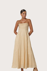 Talia Pintuck Linen Maxi Dress in Champagne