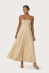 Talia Pintuck Linen Maxi Dress in Champagne