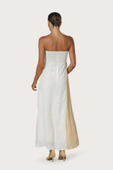 Harlow Contrast Maxi Linen Dress in Chalk