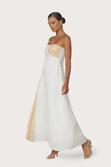 Harlow Contrast Maxi Linen Dress in Chalk