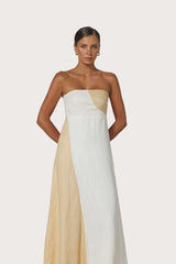 Harlow Contrast Maxi Linen Dress in Chalk