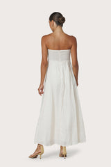 Talia Pintuck Linen Maxi Dress in Chalk