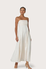 Talia Pintuck Linen Maxi Dress in Chalk