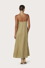 Marra Pleated Linen Maxi Dress in Cafe
