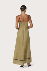 Candice Contrast Linen Maxi Dress Cafe