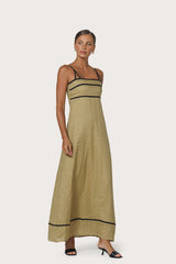 Candice Contrast Linen Maxi Dress Cafe