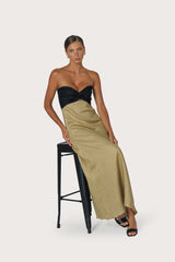 Melody Contrast Maxi Linen Dress in Cafe