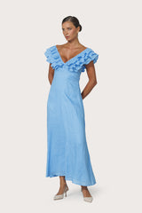 Scarlett Maxi Linen Dress in Neu Bleu