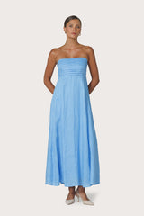 Talia Pintuck Linen Maxi Dress in Neu Bleu