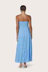 Talia Pintuck Linen Maxi Dress in Neu Bleu