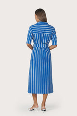 Chrissie Belted Maxi Poplin Dress in Vacay Stripe