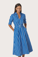 Chrissie Belted Maxi Poplin Dress in Vacay Stripe