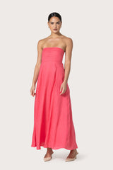 Talia Pintuck Linen Maxi Dress in Raspberry