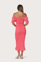 Tina Shirred Linen Maxi Dress in French Spot