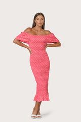 Tina Shirred Linen Maxi Dress in French Spot