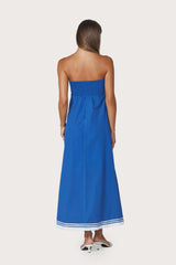 Etta Embroidered Poplin Dress in Sapphire Stripe
