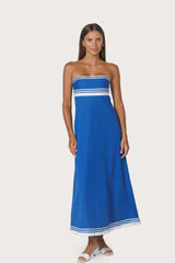 Etta Embroidered Poplin Dress in Sapphire Stripe