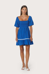 Nina Embroidered Poplin Dress in Sapphire Stripe