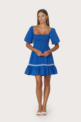 Nina Embroidered Poplin Dress in Sapphire Stripe