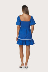 Nina Embroidered Poplin Dress in Sapphire Stripe