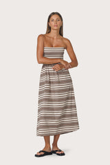 Dion Strapless Poplin Dress in Beachmark Stripe