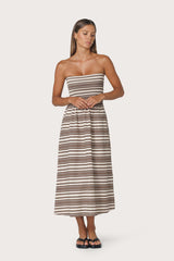 Dion Strapless Poplin Dress in Beachmark Stripe