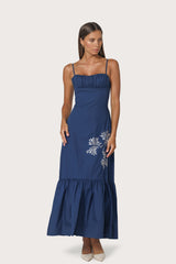 Jewel Embroidered Poplin Dress in Byzantine