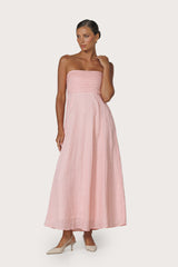Talia Pintuck Linen Maxi Dress in Pink Lady