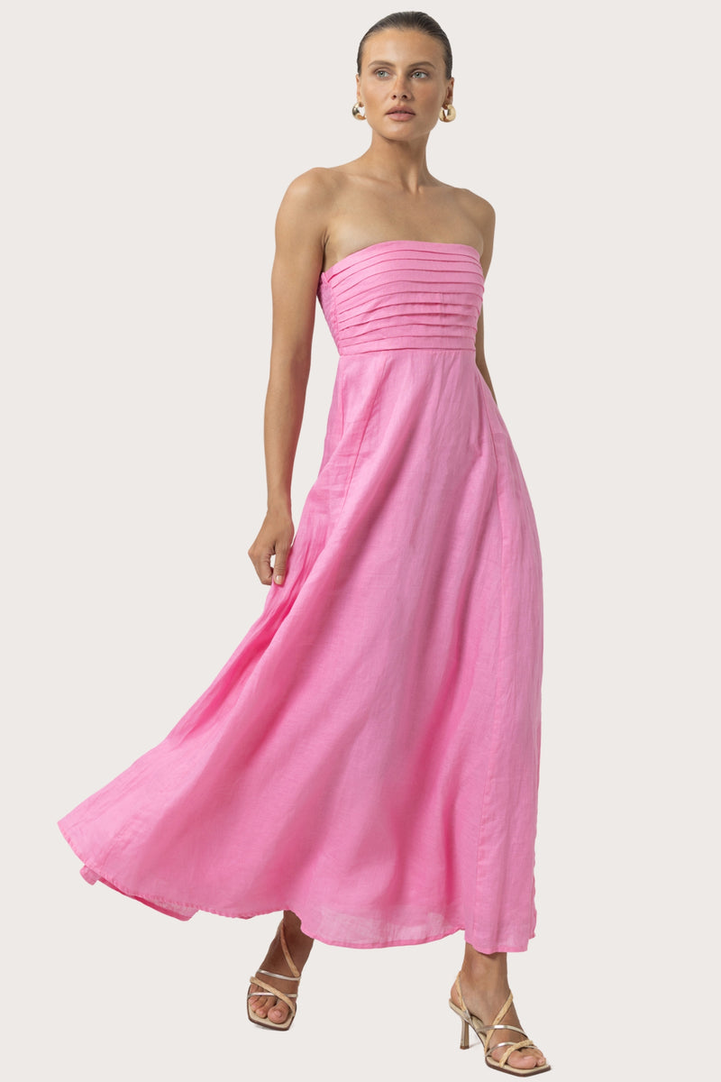 Talia Linen Pintuck Maxi Dress in Blush