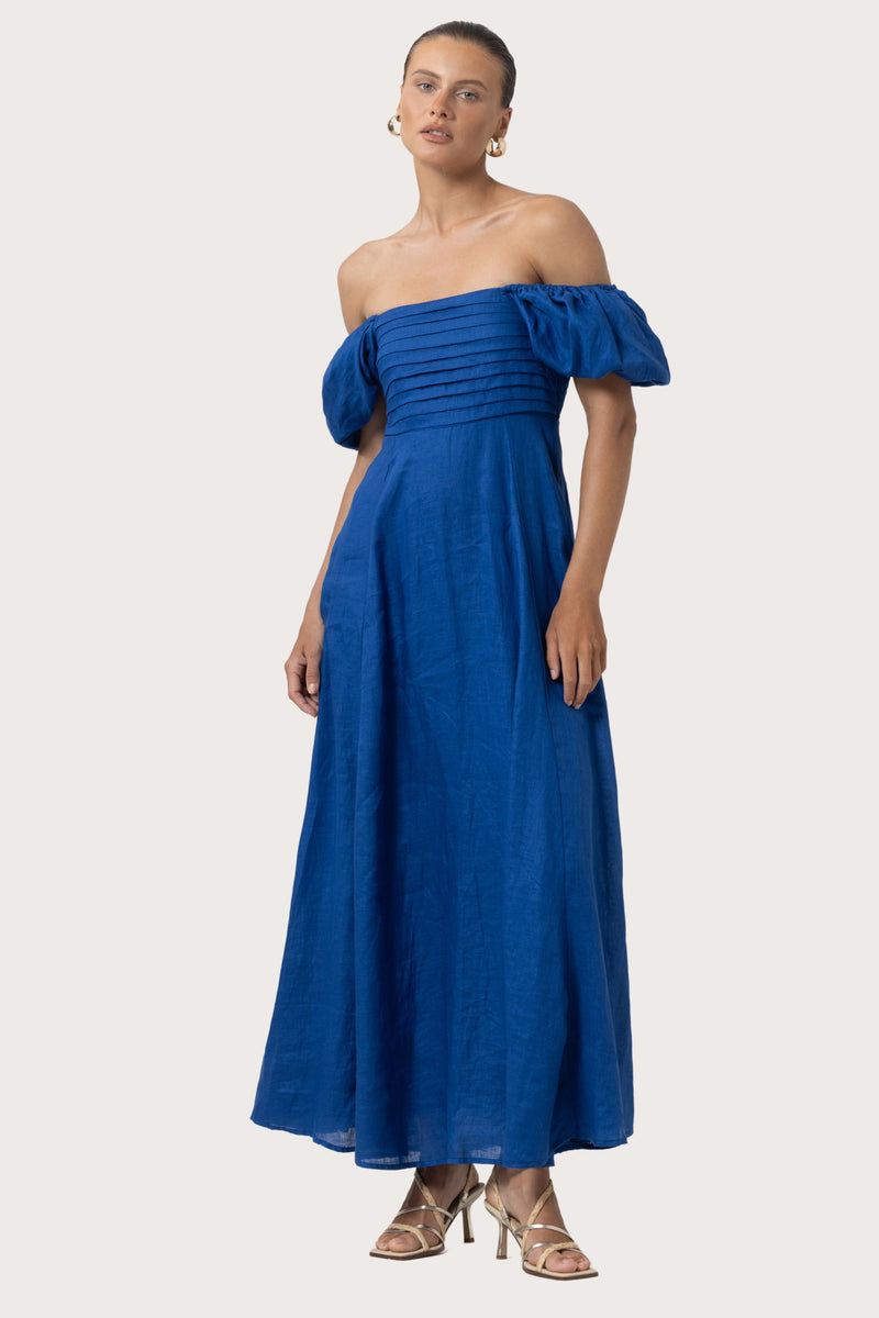 Amy Linen Maxi Dress in Sapphire