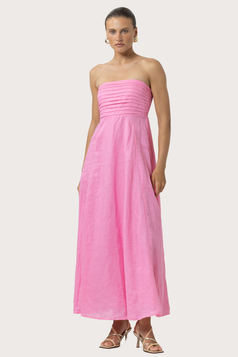 Talia Linen Pintuck Maxi Dress in Blush